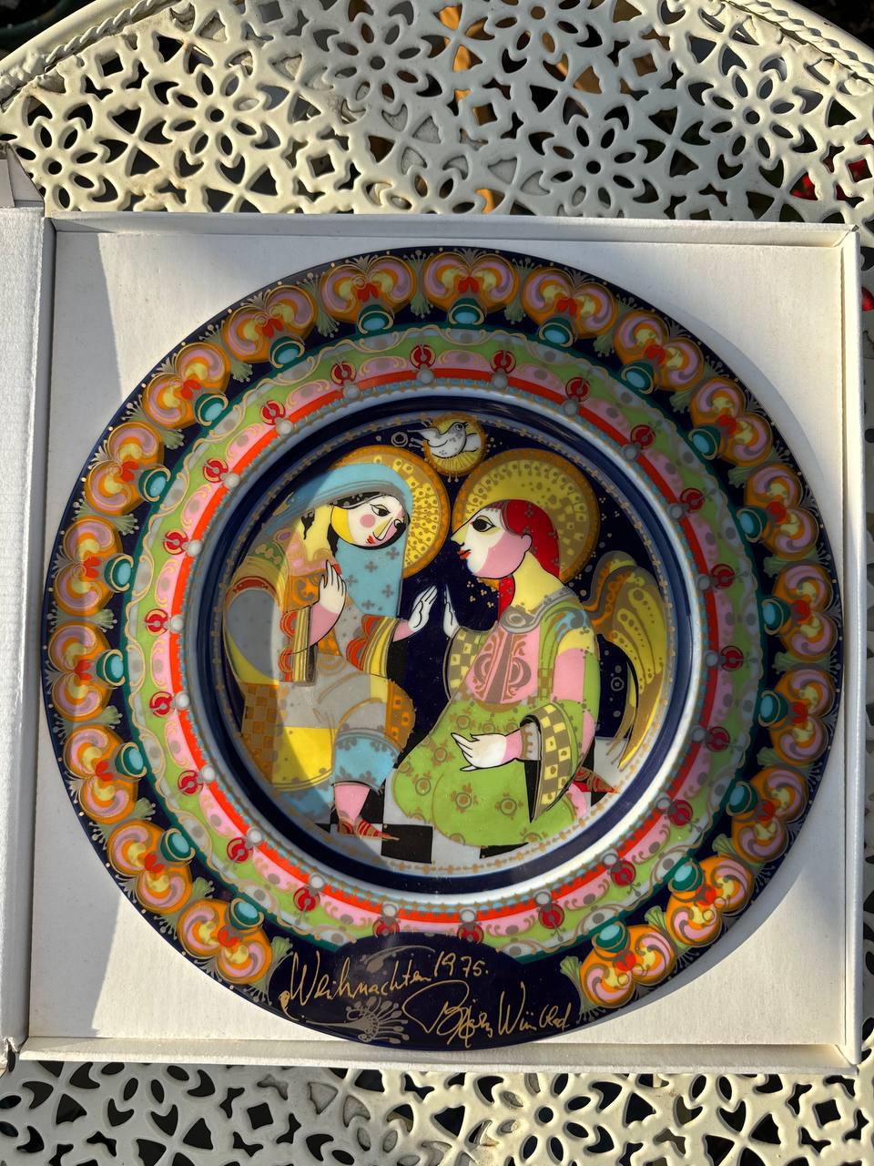 Unikat Rosenthal Studio-Linie „Weihnachtsteller 1975” z OSOBISTYM AUTOGRAFEM Bjørna Wiinblada (29 cm, OVP)