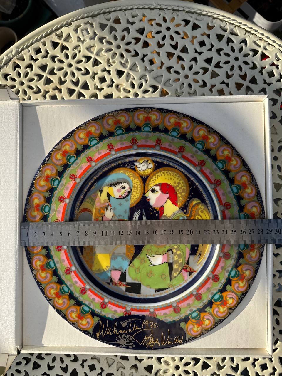Unikat Rosenthal Studio-Linie „Weihnachtsteller 1975” z OSOBISTYM AUTOGRAFEM Bjørna Wiinblada (29 cm, OVP)
