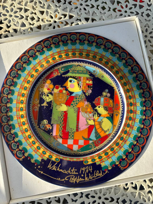 Unikat Rosenthal Studio-Linie „Weihnachtsteller 1974” z OSOBISTYM AUTOGRAFEM Bjørna Wiinblada – Balthasar (29 cm, OVP)