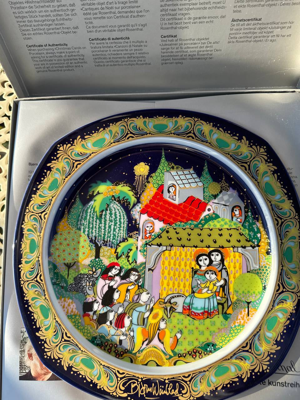 Unikat Rosenthal Studio-Linie „Stille Nacht 1983” z OSOBISTYM AUTOGRAFEM Bjørna Wiinblada (29 cm, OVP + Certyfikat)