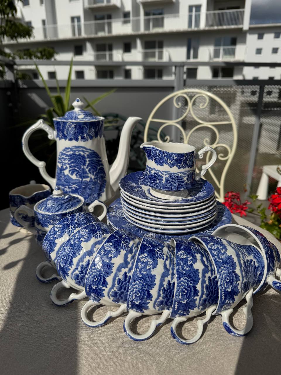 Angielski serwis do herbaty Woods Ware „English Scenery” Blue & White (Staffordshire)