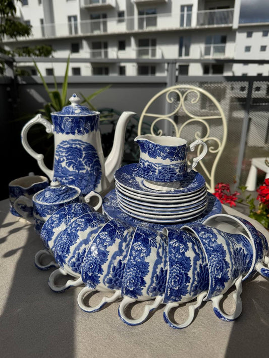 Angielski serwis do herbaty Woods Ware „English Scenery” Blue & White (Staffordshire)