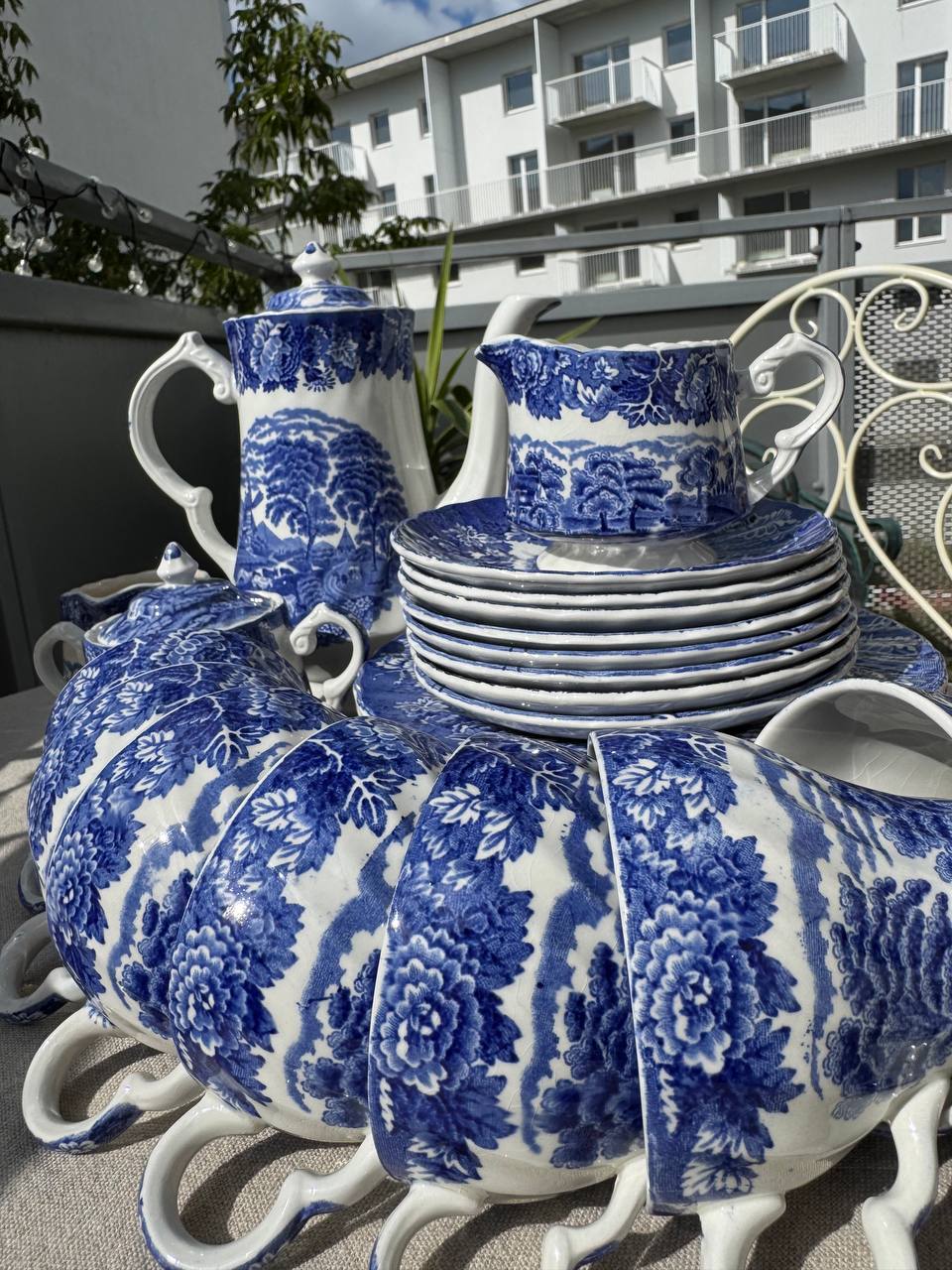Angielski serwis do herbaty Woods Ware „English Scenery” Blue & White (Staffordshire)