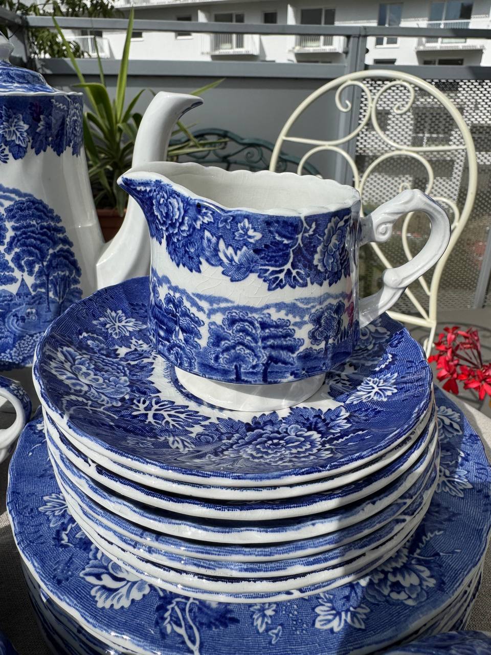 Angielski serwis do herbaty Woods Ware „English Scenery” Blue & White (Staffordshire)