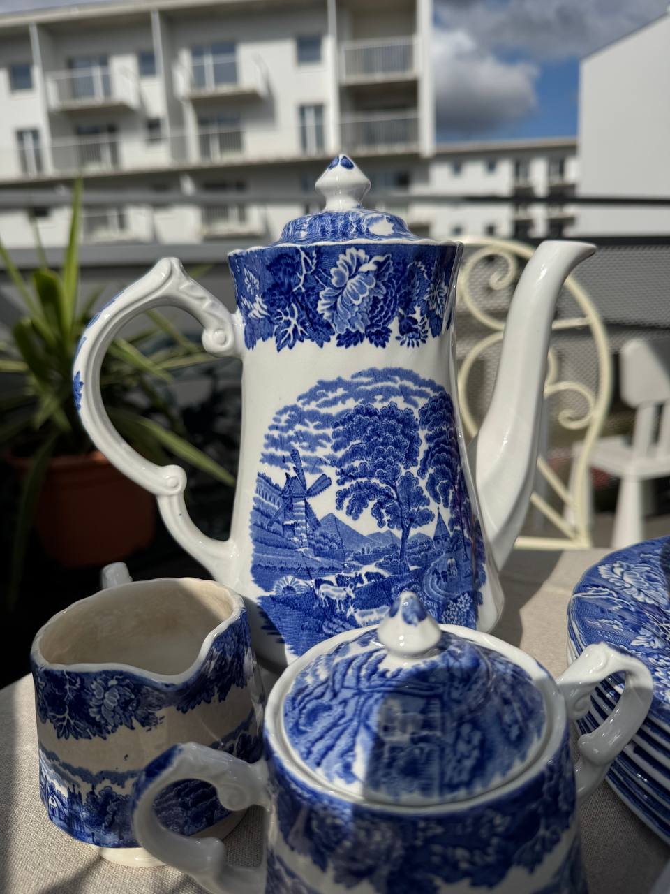 Angielski serwis do herbaty Woods Ware „English Scenery” Blue & White (Staffordshire)