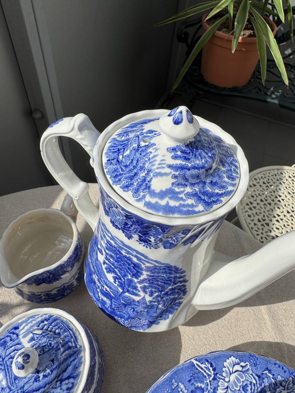 Angielski serwis do herbaty Woods Ware „English Scenery” Blue & White (Staffordshire)