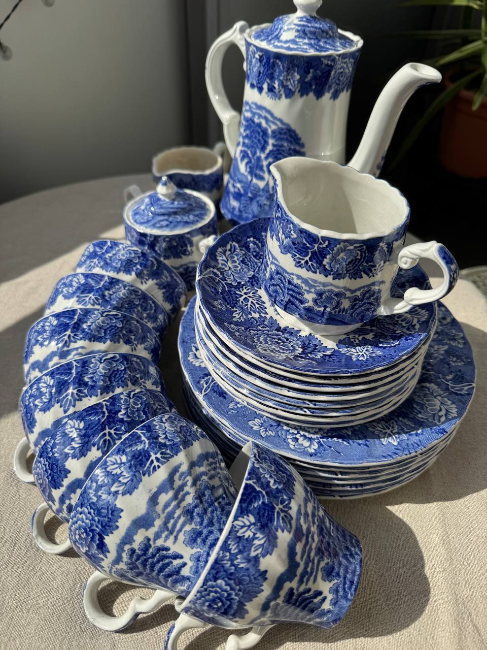 Angielski serwis do herbaty Woods Ware „English Scenery” Blue & White (Staffordshire)
