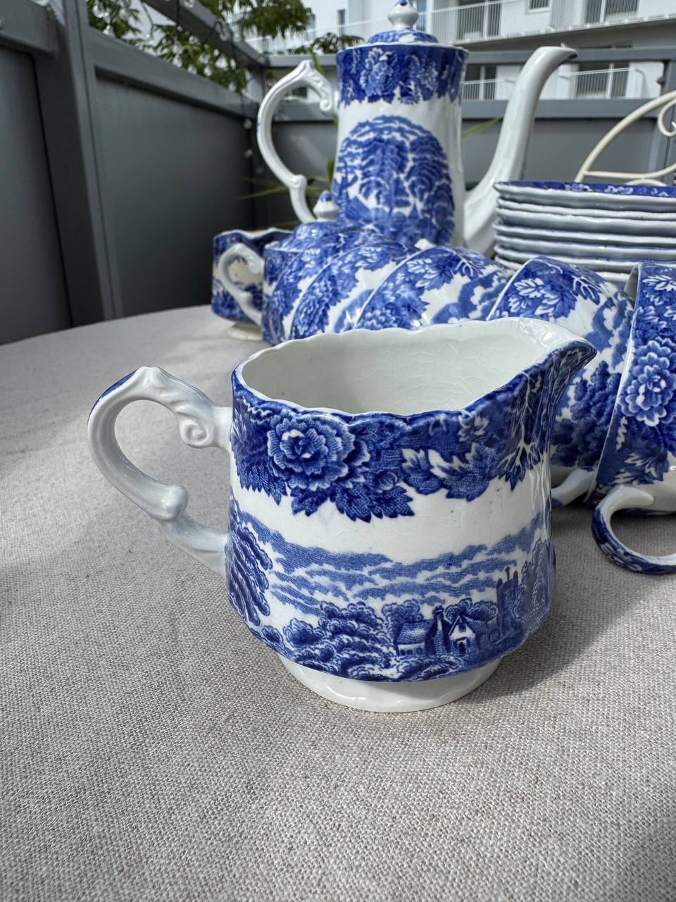 Angielski serwis do herbaty Woods Ware „English Scenery” Blue & White (Staffordshire)