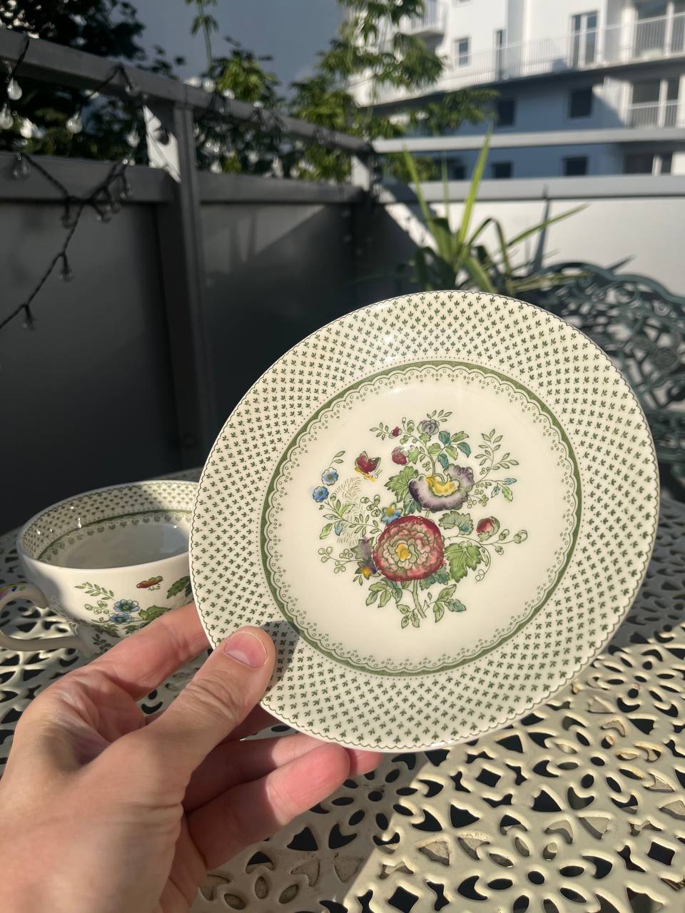 Angielska filiżanka ze spodkiem Mason’s „Paynsley Green” – Duet Vintage
