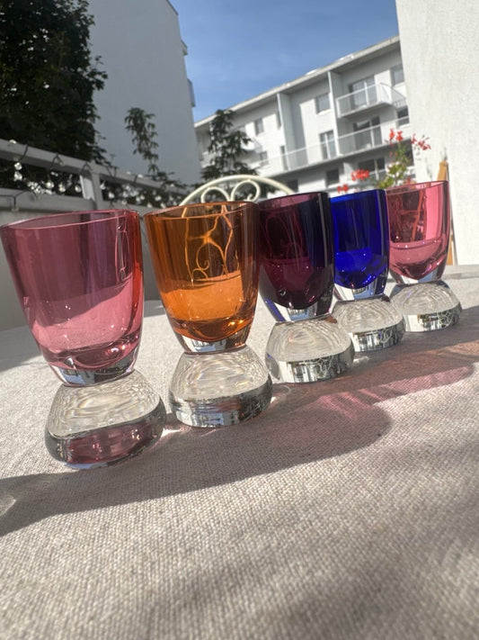 Kieliszki do nalewek / shotów 6 szt. | Kolorowe szkło z grubym dnem 7 cm, Vintage